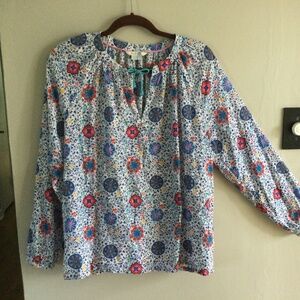 Boden Cotton V-Neck Floral Blouse